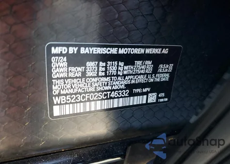 2025 BMW Ix xDrive50 из США, поврежденный, VIN WB523CF02SCT46332